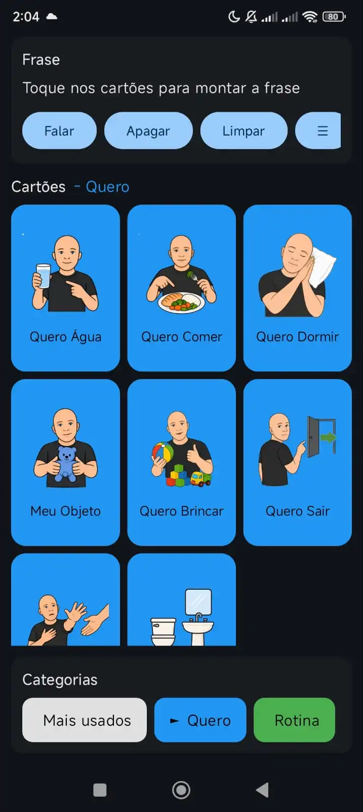 Tela do CAA Offline exibindo cartões em três colunas