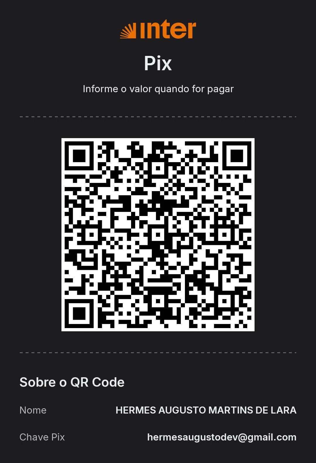 QR Code Pix para apoiar o projeto CAA Offline
